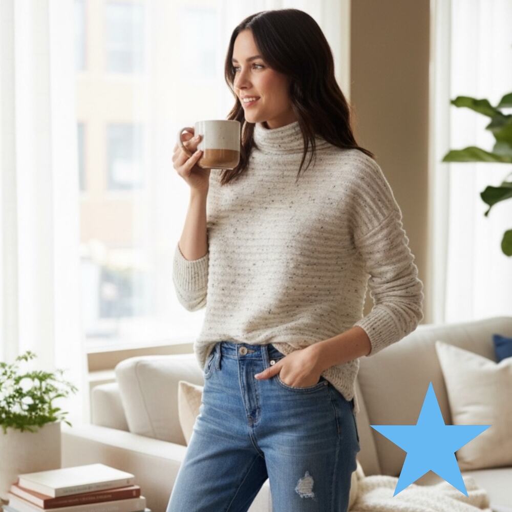 Madewell Donegal Belmont Cream Beige Speckle Mockneck Sweater XXS 00 0 2